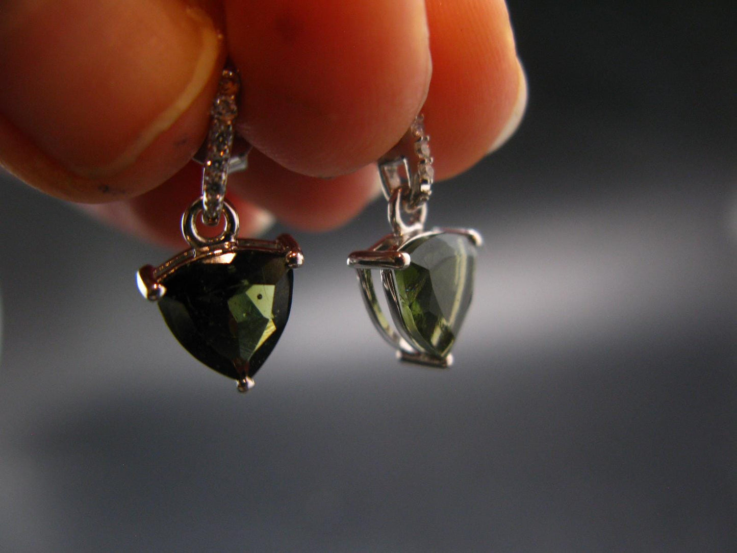 Moldavite Tektite Silver Earrings from Czech Republic - 2.14 Grams