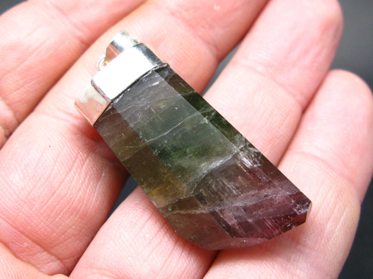 Gem Watermelon Tourmaline Crystal Silver Pendant From Brazil - 1.9" - 13.89 Grams