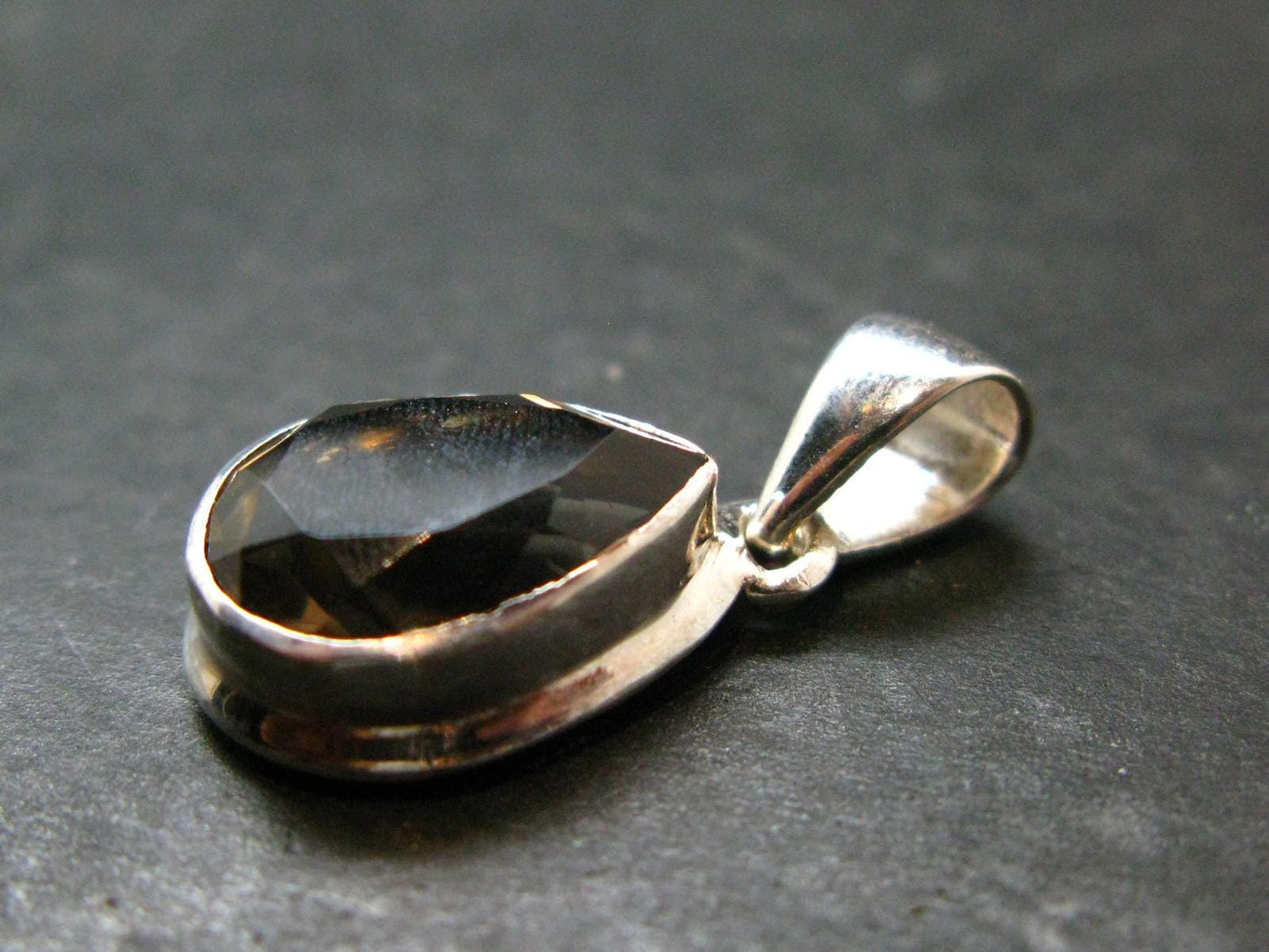 Smoky Quartz Crystal Facetted Silver Pendant From China - 1.0" - 3.18 Grams