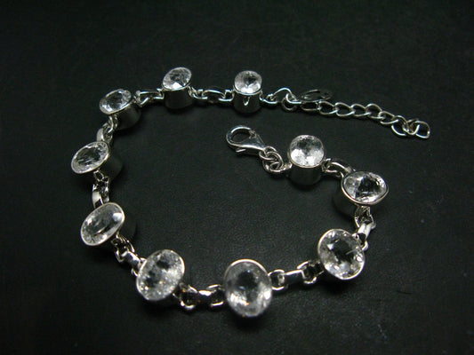 Phenakite Phenacite Cut Gem Silver Bracelet From Nigeria - 7" - 17.3 Grams