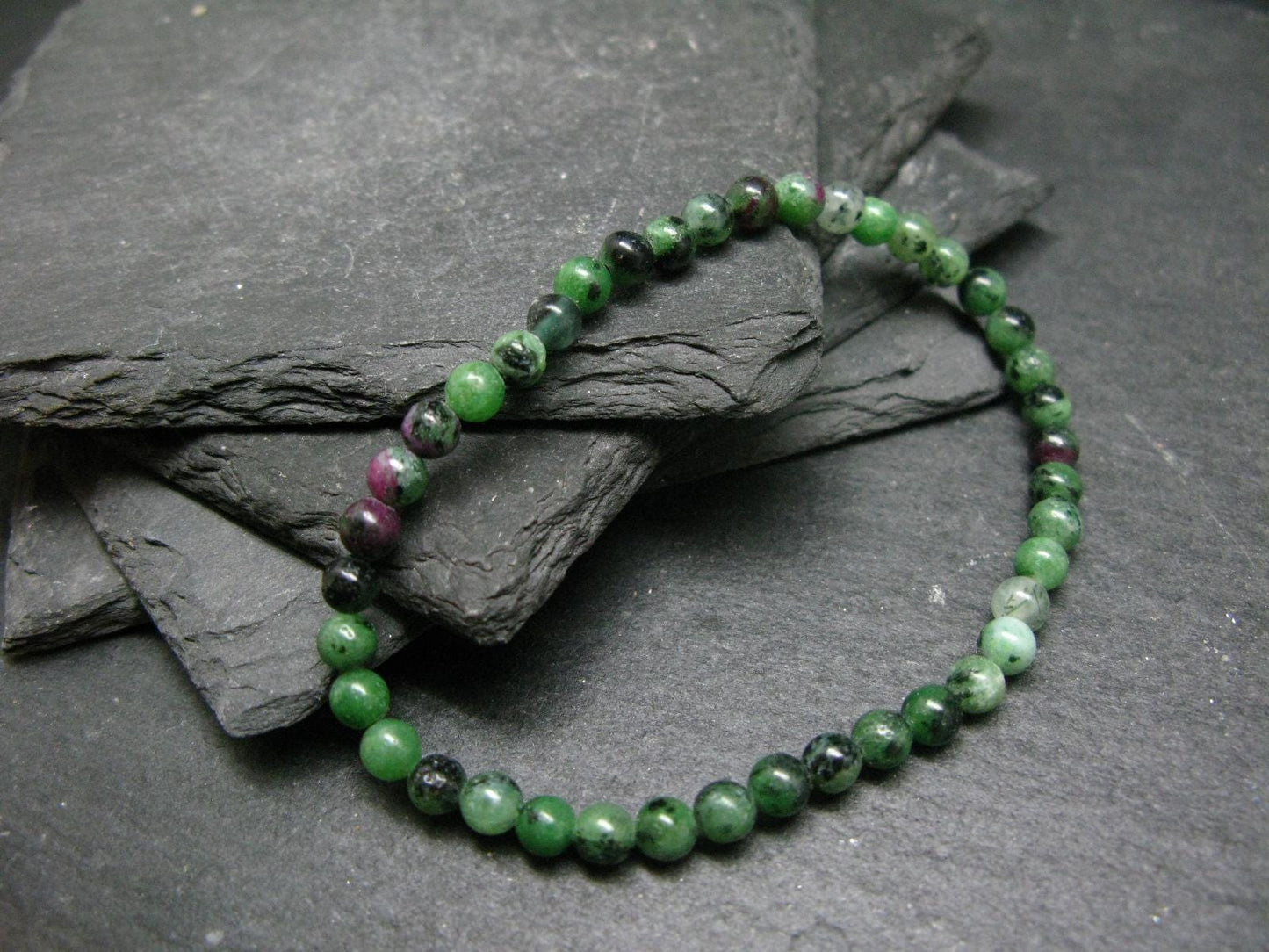 Ruby in Zoisite Genuine Bracelet ~ 7 Inches ~ 4mm Round Beads