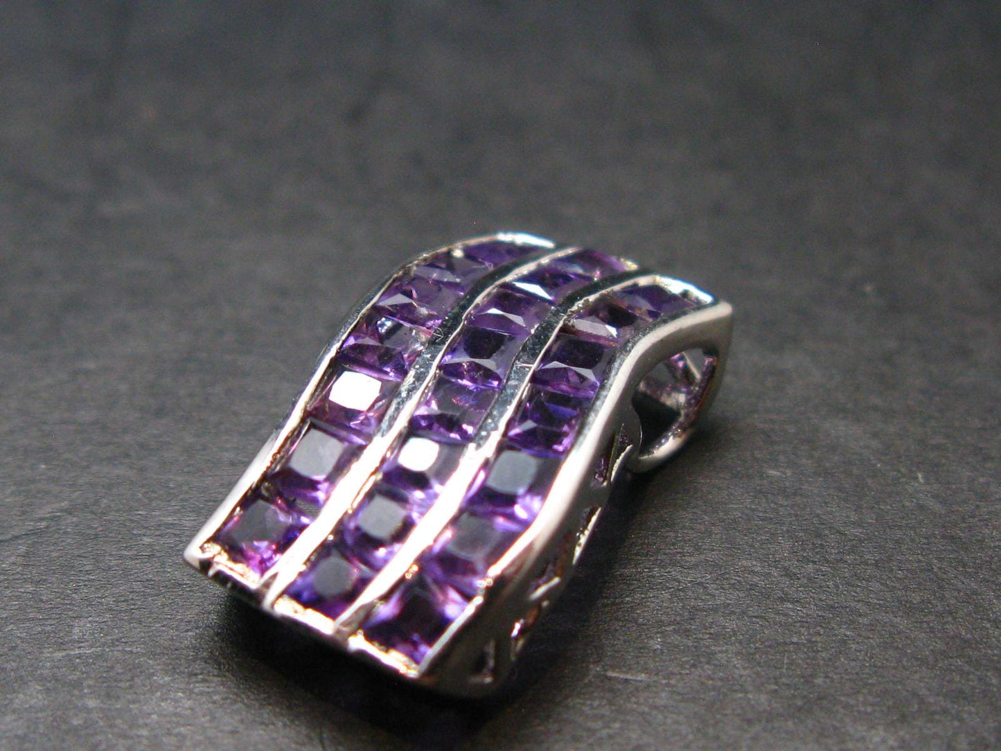 Purple Faceted Amethyst Sterling Silver Pendant From Brazil - 0.7" - 2.0 Grams