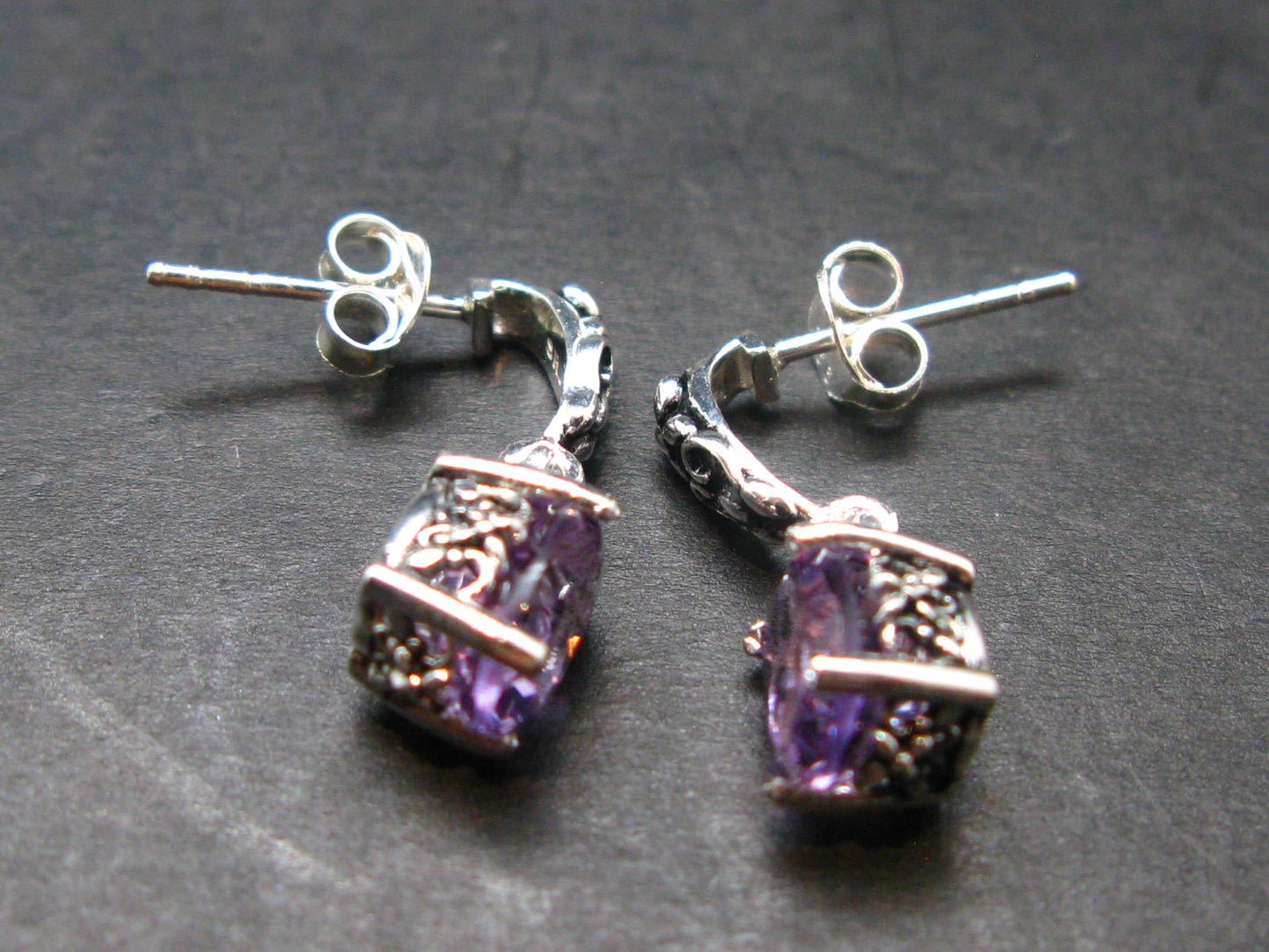 Faceted Natural Amethyst 925 Sterling Silver Earrings - 0.7" - 2.59 Grams