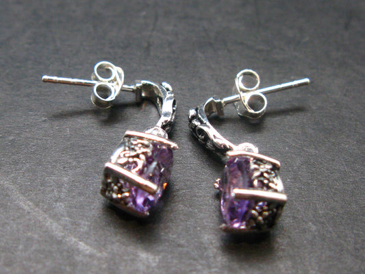 Faceted Natural Amethyst 925 Sterling Silver Earrings - 0.7" - 2.59 Grams