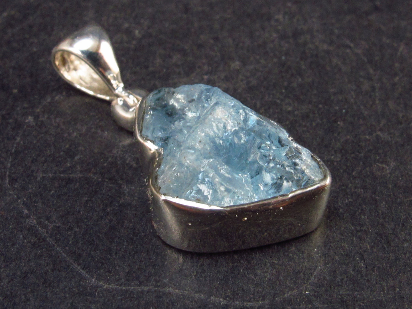 Stunning Genuine Aquamarine Gem Sterling Silver Pendant From Pakistan - 1.1" - 2.8 Grams