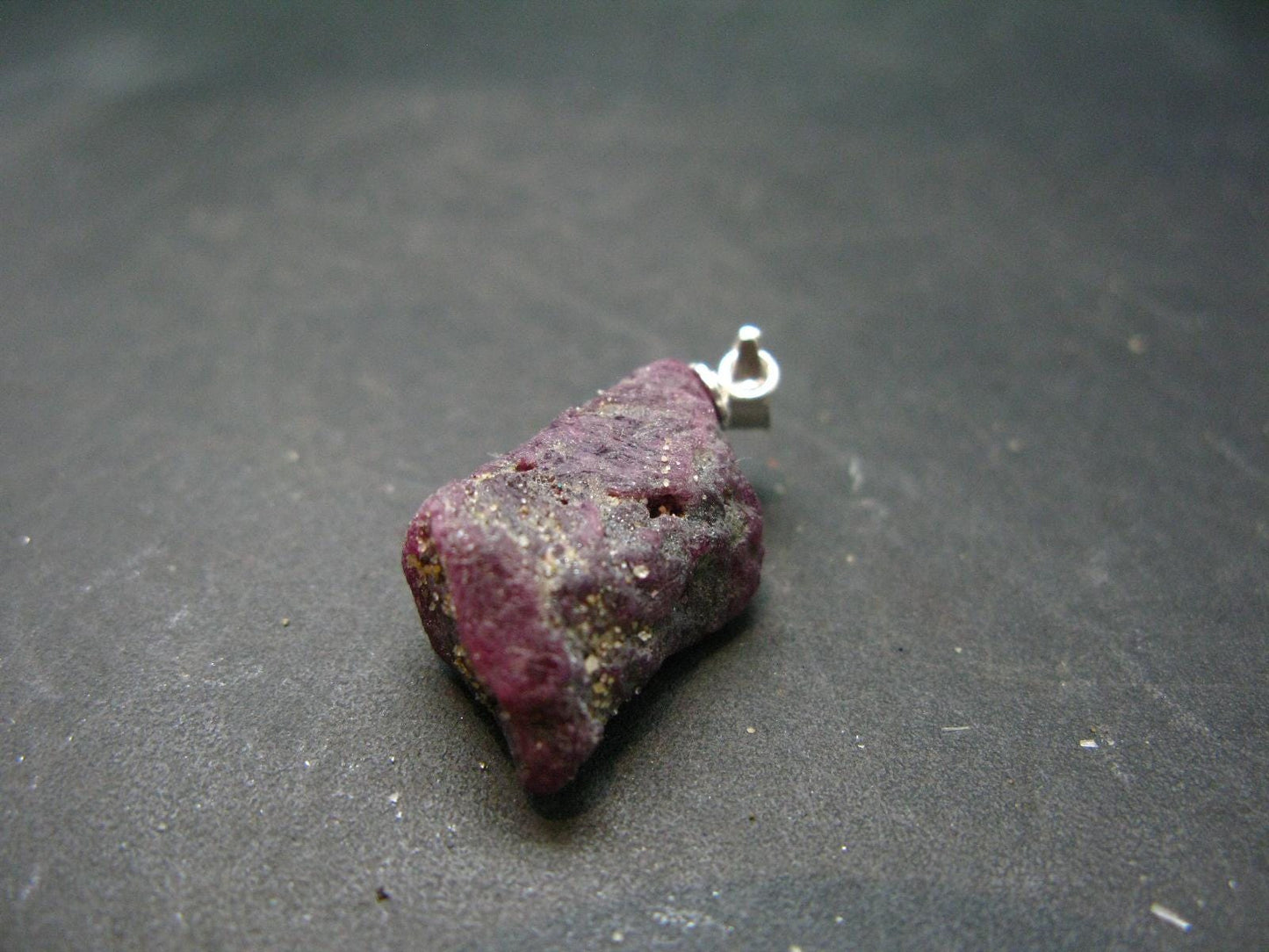 Rare Ruby Crystal Silver Pendant from India - 2.9"