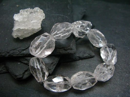 Goshenite Beryl Genuine Bracelet ~ 7 Inches ~ 22mm Facetted Beads