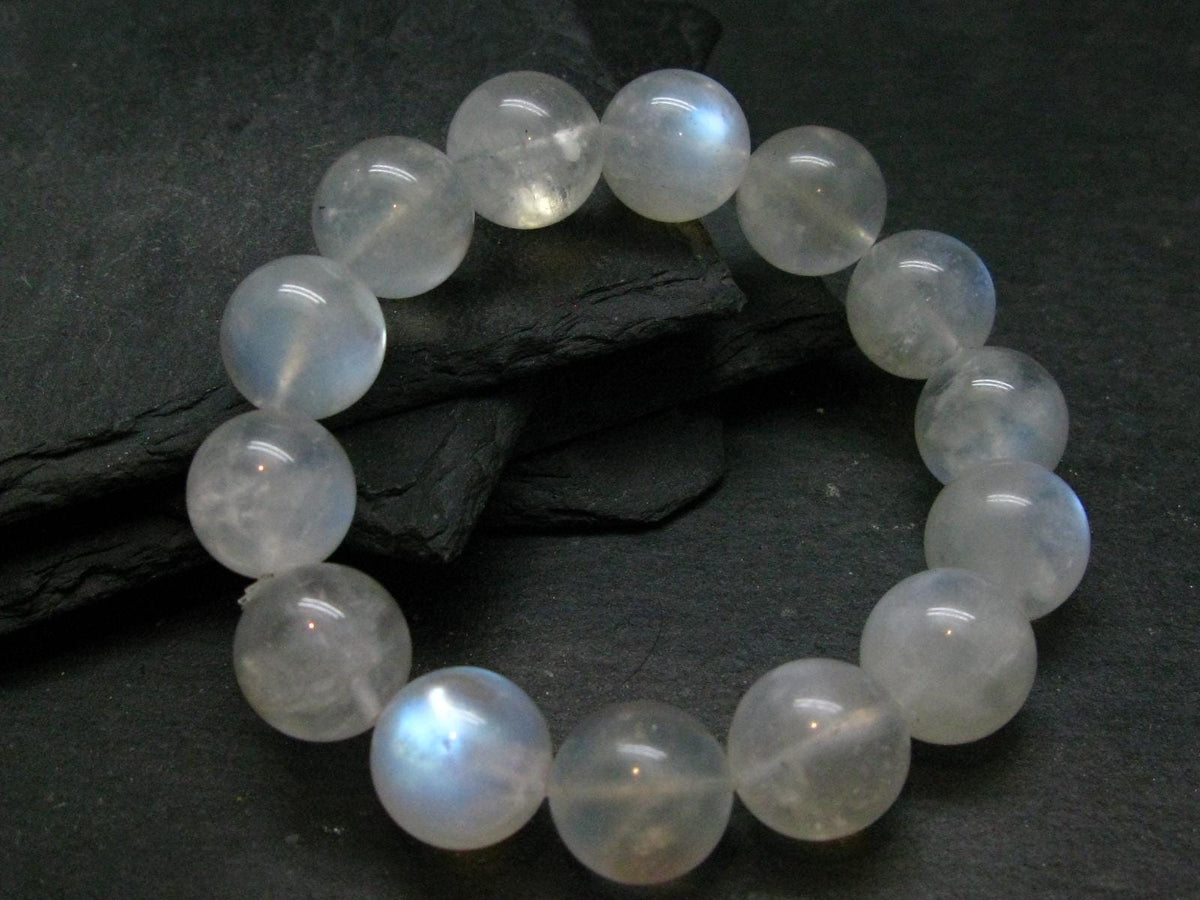 Moonstone Genuine Bracelet ~ 7 Inches ~ 15mm Round Beads