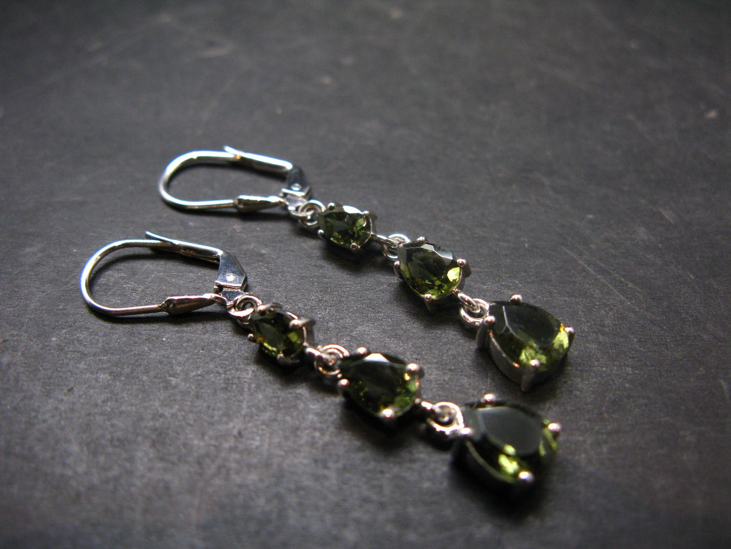 Moldavite Tektite Silver Earrings from Czech Republic - 3.85 Grams