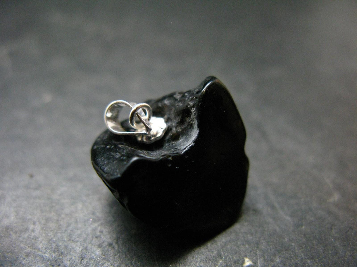 Tibetan Black Tektite Silver Pendant From Tibet - 0.8" - 3.37 Grams