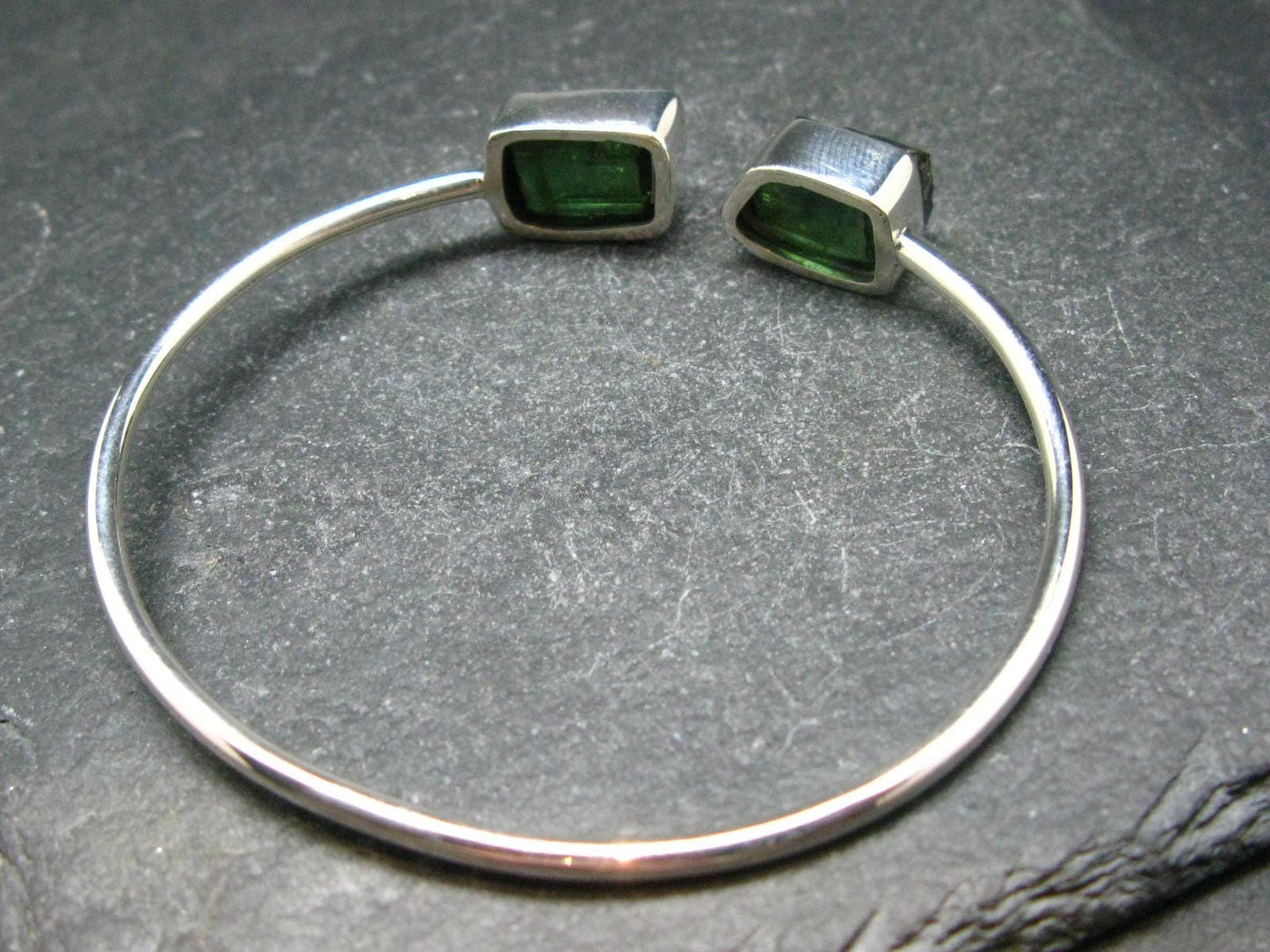 Green Tourmaline Silver Twister Bracelet From Brazil - 7.37 Grams