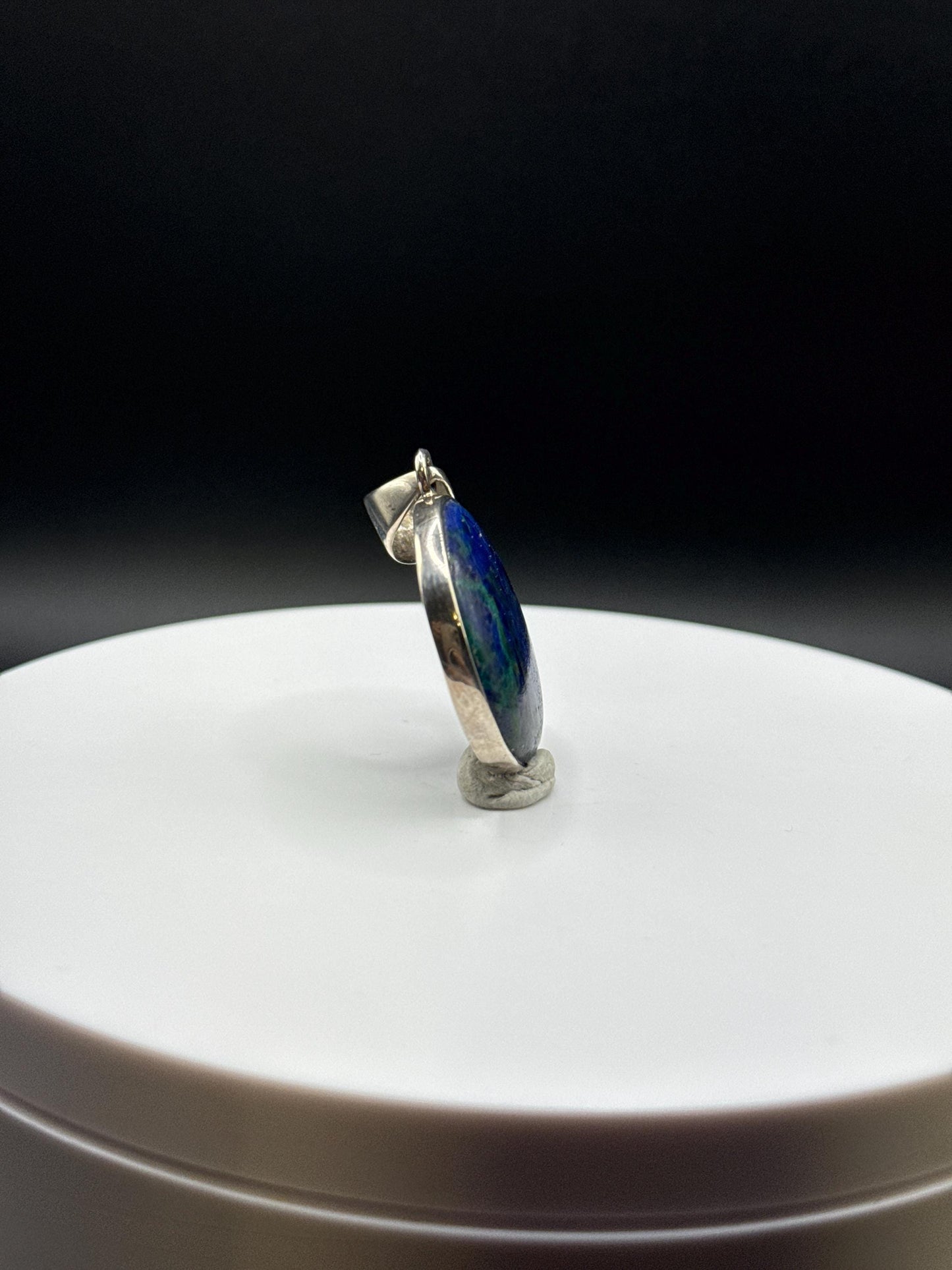 Azurite Silver Amulet | Round Natural Stone Charm