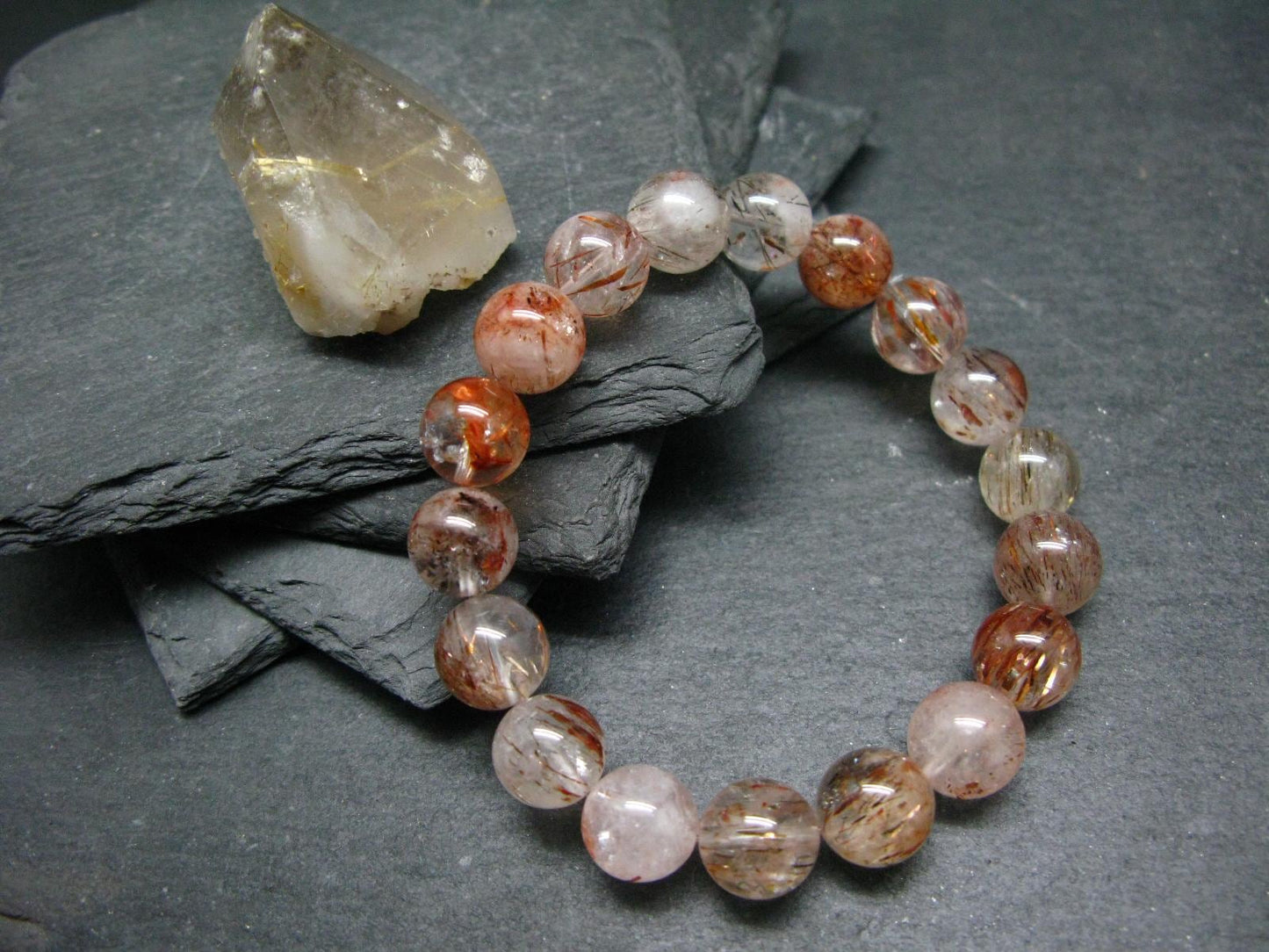 Red Rutilated Quartz Genuine Bracelet ~ 7 Inches ~ 10mm Round Beads