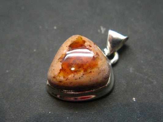 Fire Opal Sterling Silver Pendant From Mexico - 1.0" - 5.29 Grams