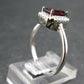 Natural Rectangular Faceted Red Garnet Rhodium Plated Sterling Silver Ring with CZ - Size 6.75
