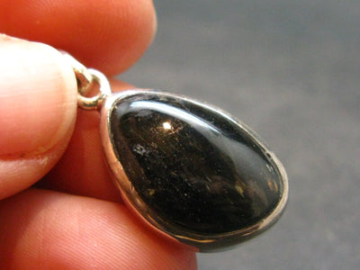 Very Rare Sterling Silver Nuumite Nuummite Pendant From Greenland - 1.1" - 4.33 Grams