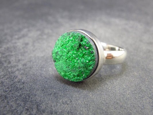 Uvarovite (Green Chromium Garnet) Cluster Silver Ring from Russia - Size 8 - 5.34 Grams