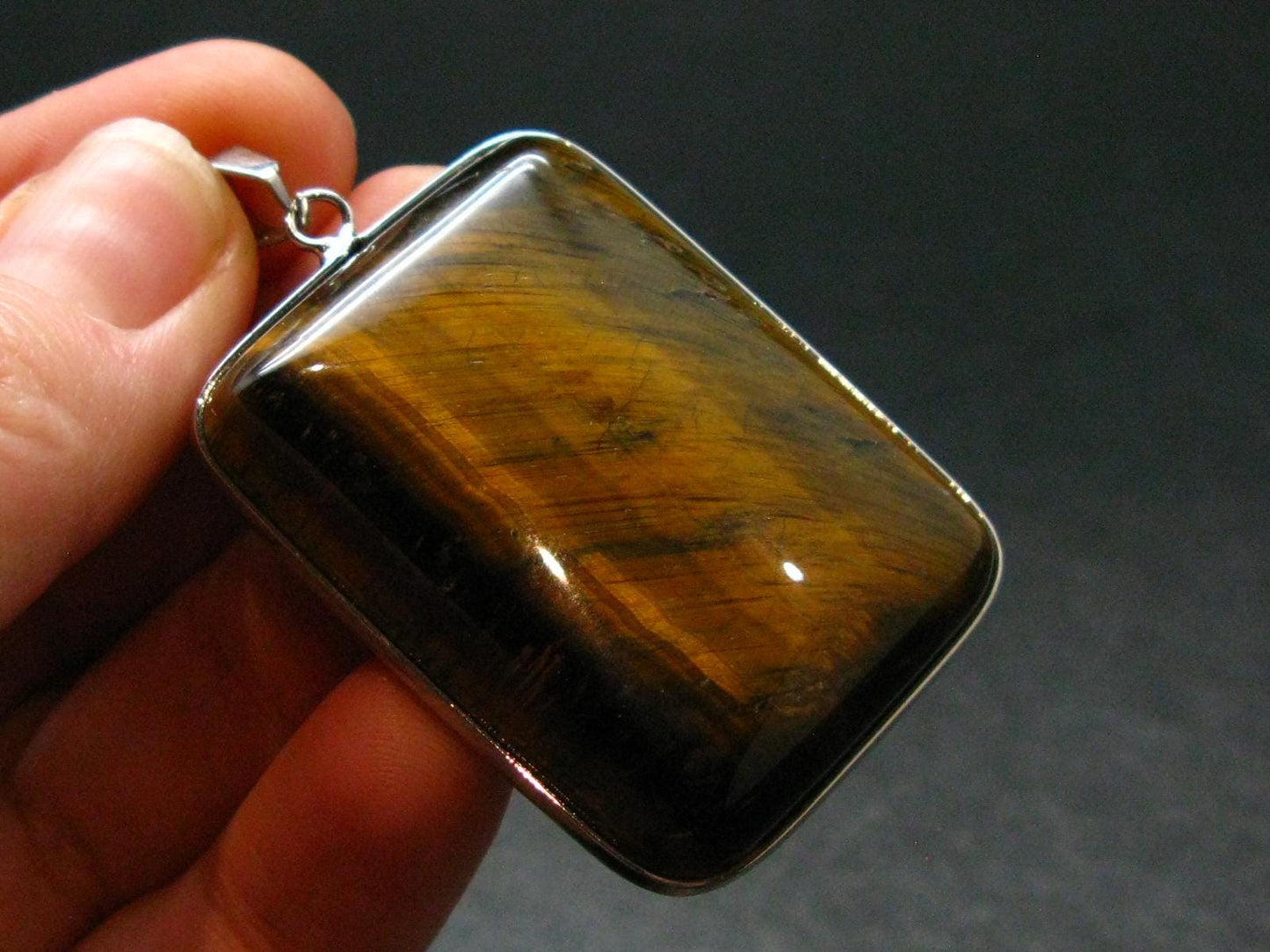 Tiger Eye Silver Plated Pendant - 2.1"