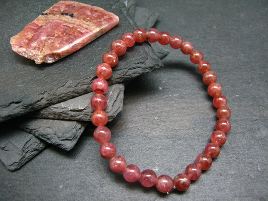 Rhodochrosite Genuine Bracelet ~ 7 Inches ~ 7mm Round Beads