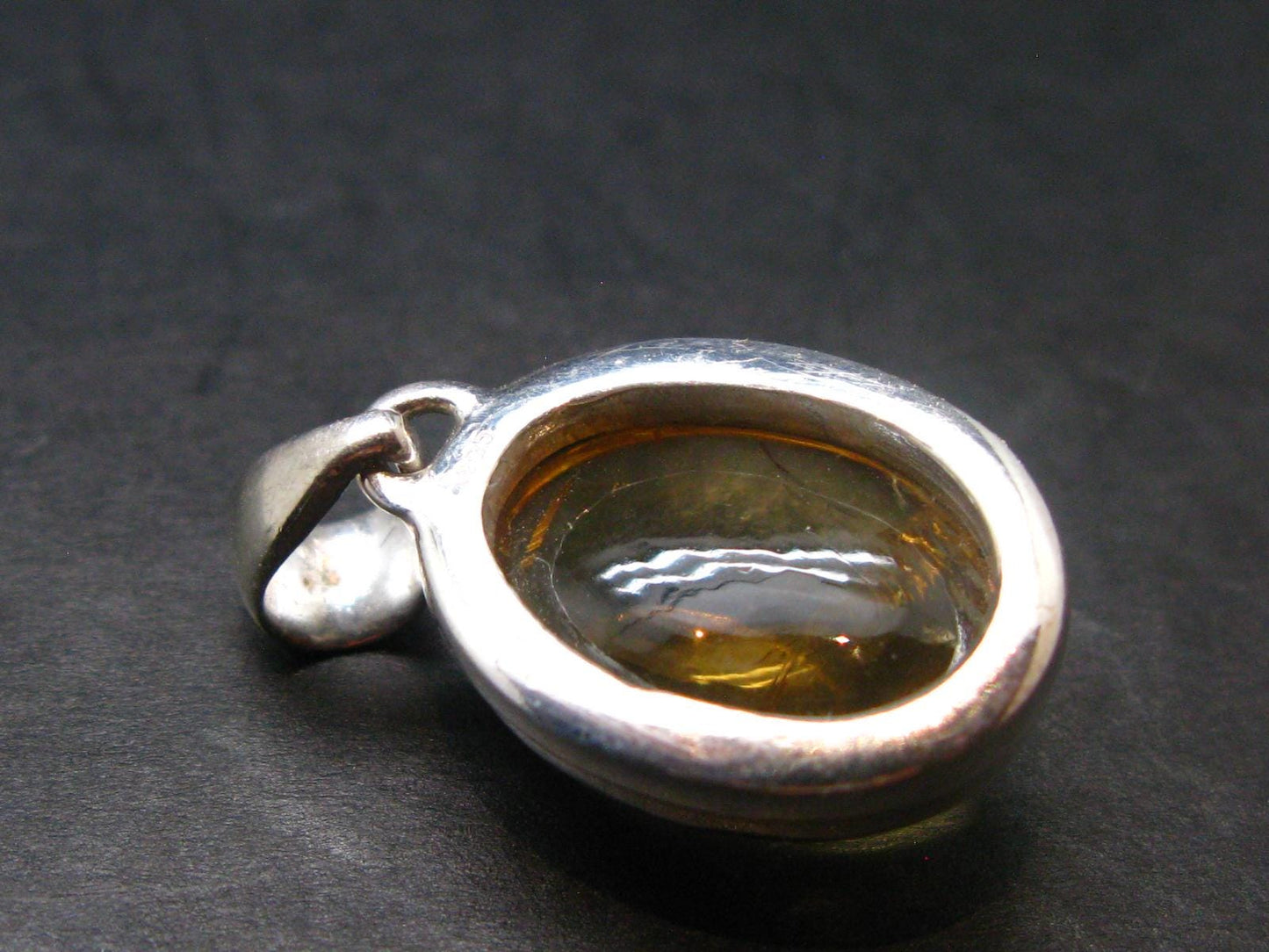 Yellow Citrine Gem Oval Sterling Silver Pendant From Brazil - 1.1" - 6.22 Grams