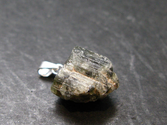Extremely Rare Raw Gem Green Kornerupine Silver Pendant Crystal From Tanzania - 3.22 Grams - 0.8"