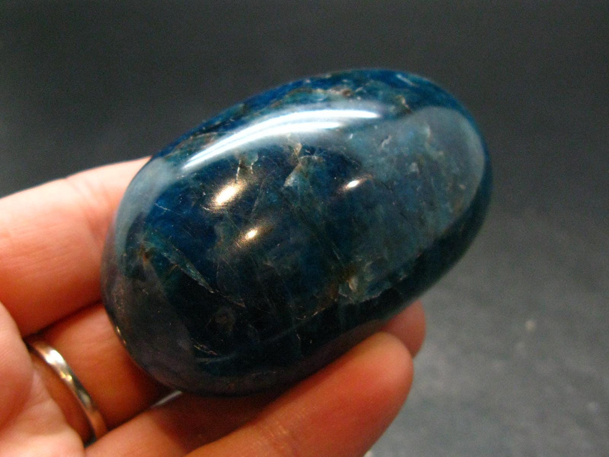 Neon Blue Apatite Tumbled Stone from Madagascar - 124.87 Grams - 2.4"