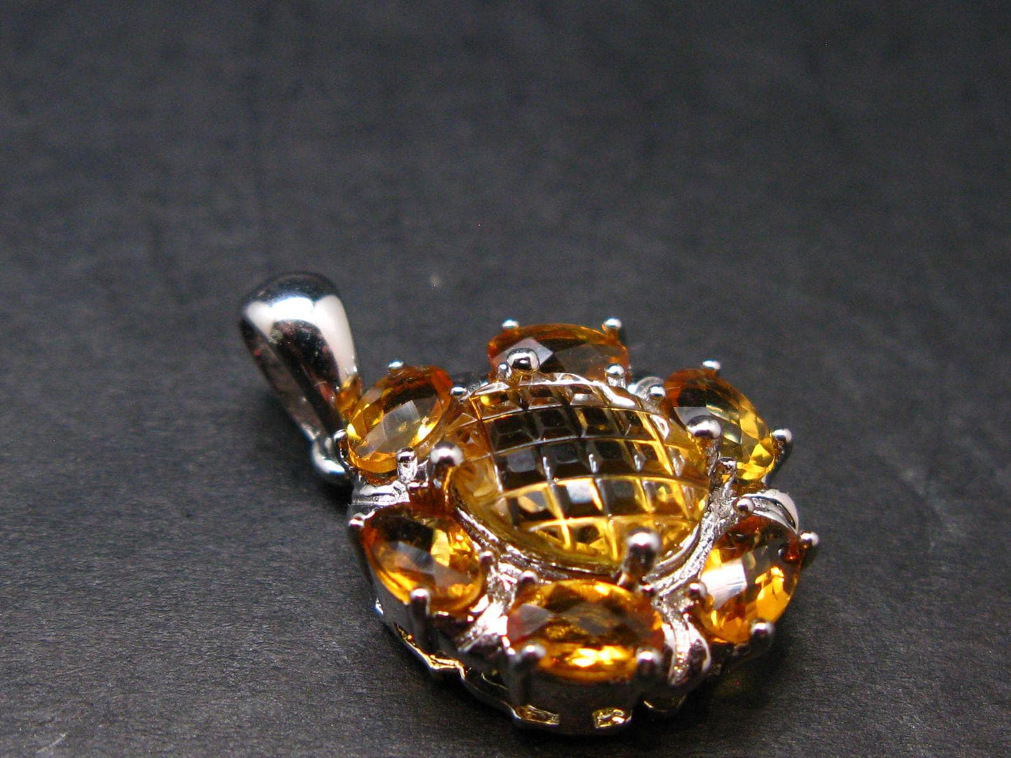 Yellow Citrine Gem Facetted Sterling Silver Pendant From Brazil With CZ - 0.9" - 3.16 Grams