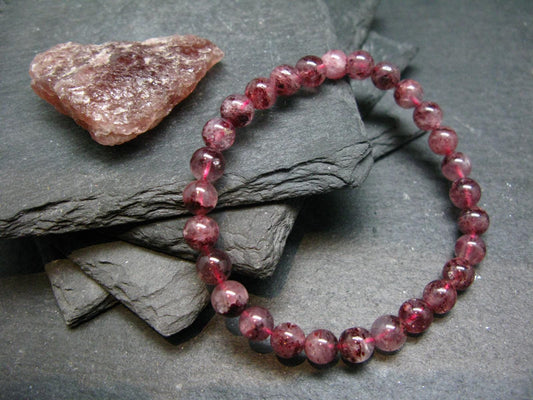 Strawberry Quartz Genuine Bracelet ~ 7 Inches ~ 6mm Round Beads