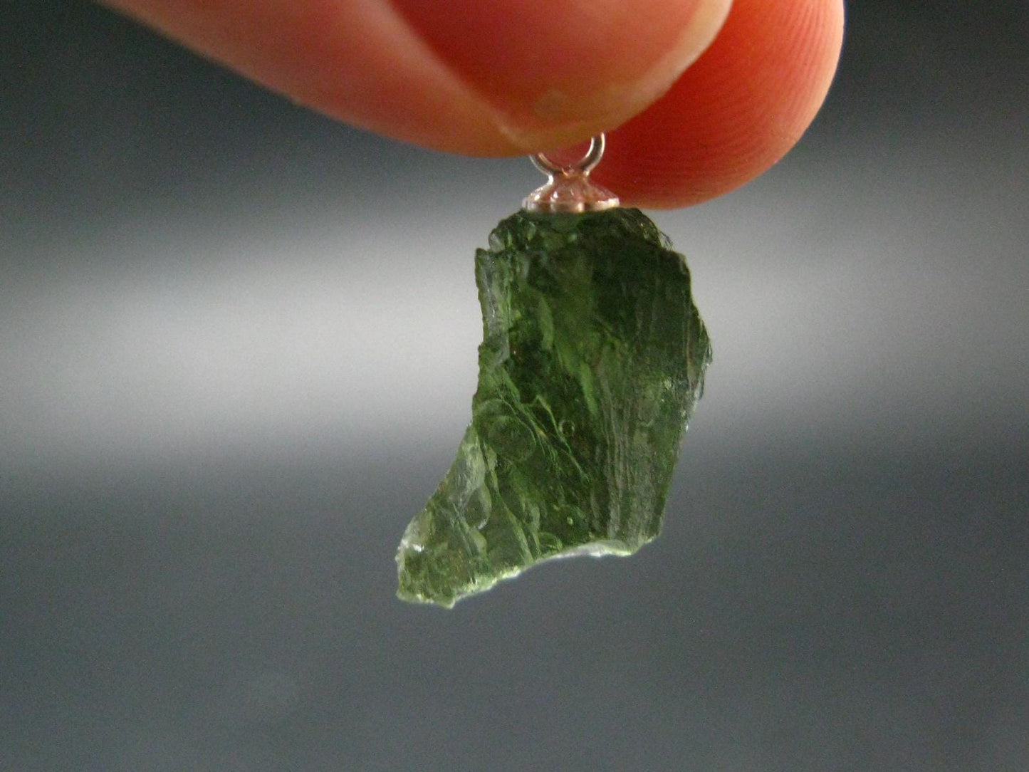 Moldavite Tektite Silver Pendant from Czech Republic - 0.9" - 1.52 Grams