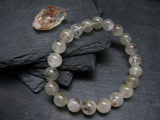 Rare Petroleum Oil In Quartz Crystal Bracelet - 7 Inches - 9mm Round Beads
