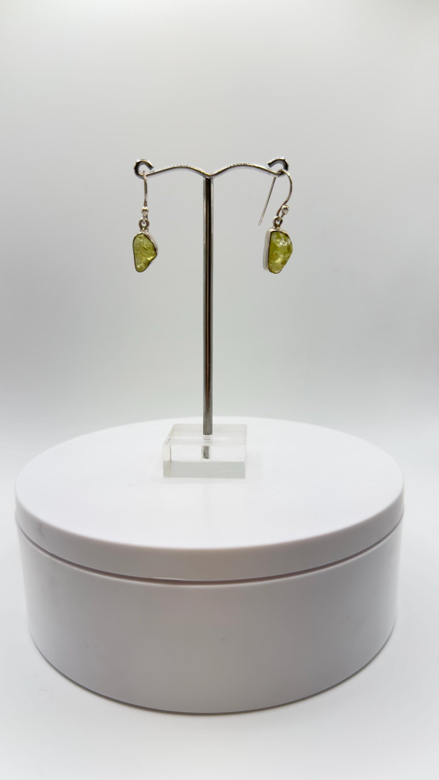 Chrysoberyl Raw Stone Earrings Green Yellow Gemstone Silver Dangle Earrings Minimalist Jewelry Gift