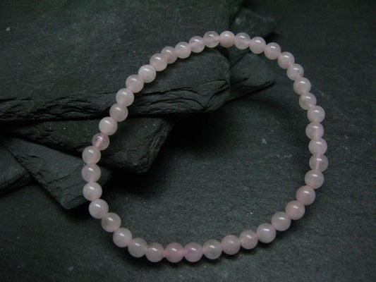 Rose Quartz Genuine Bracelet ~ 7 Inches ~ 4mm Round Beads