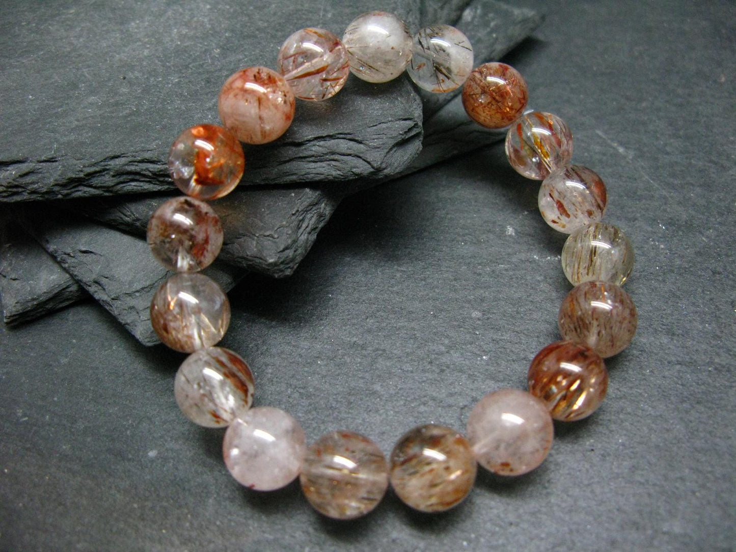 Red Rutilated Quartz Genuine Bracelet ~ 7 Inches ~ 10mm Round Beads
