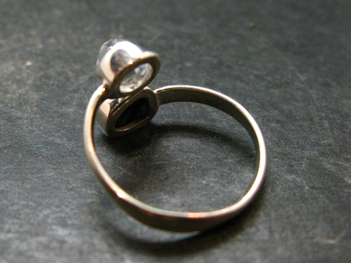 Black Tourmaline And Herkimer Diamond Silver Ring - Size 9 - 2.62 Grams