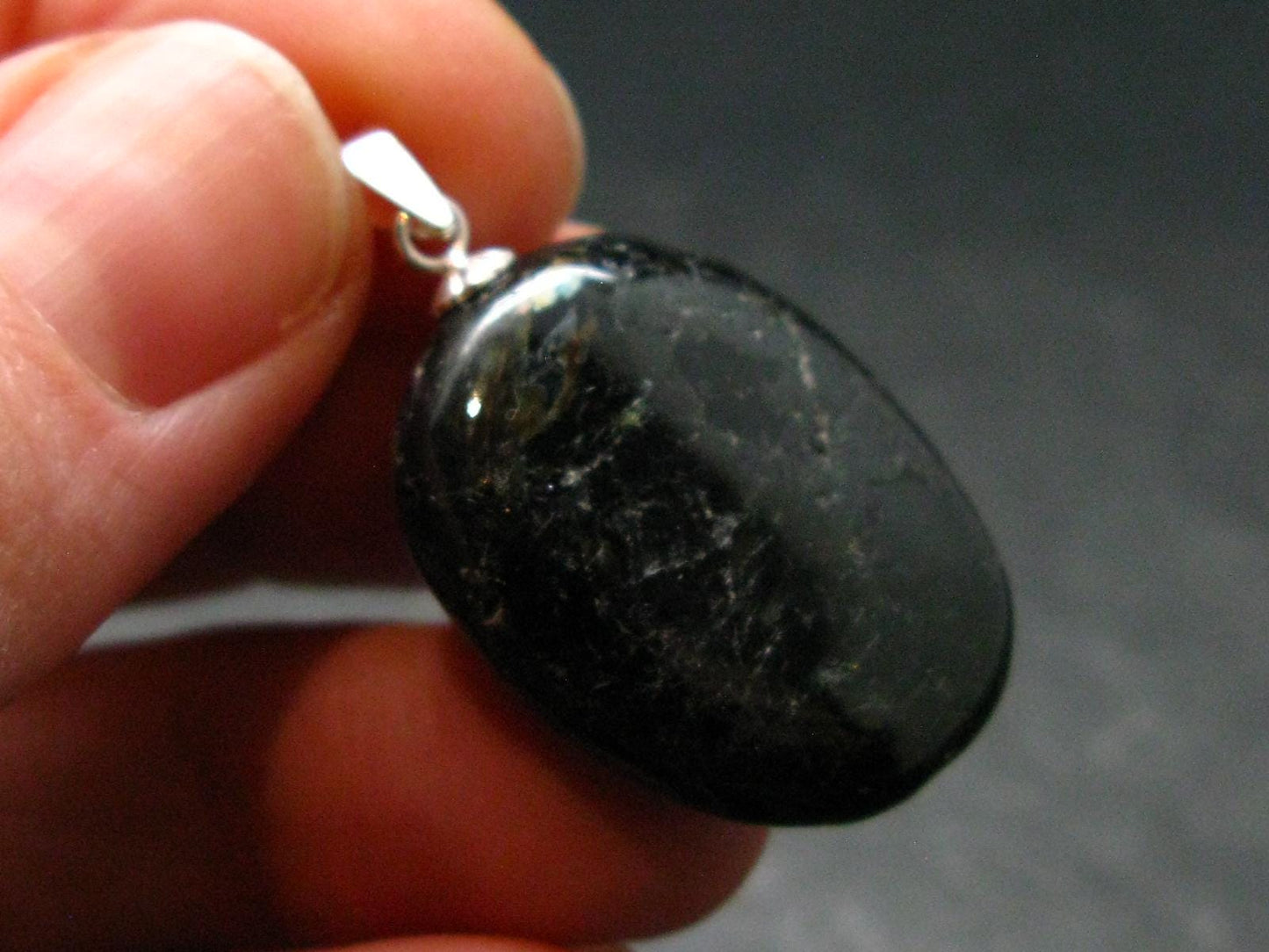Very Rare Sterling Silver Nuumite Nuummite Pendant From Greenland - 1.2" - 6.40 Grams