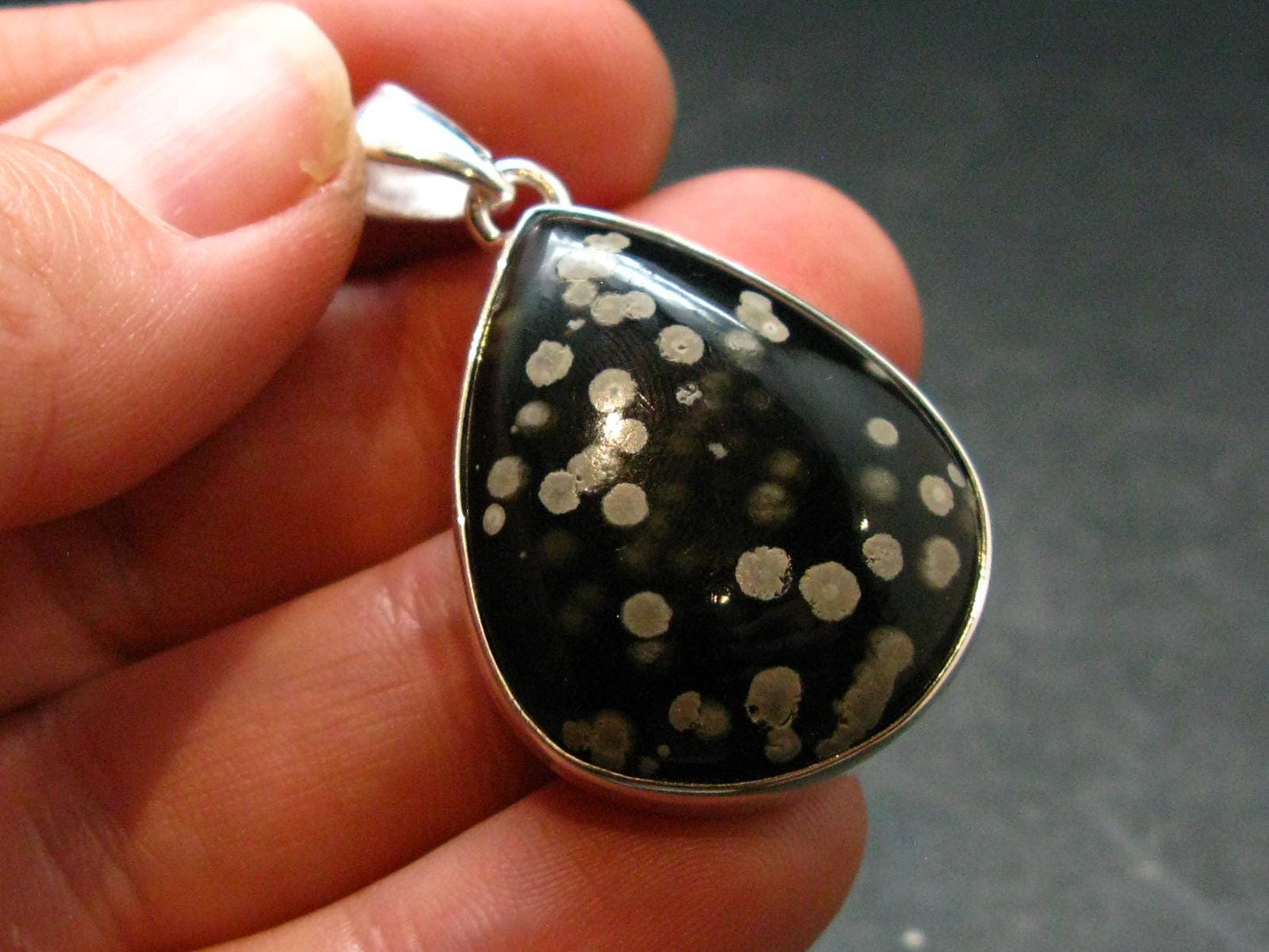 Snowflake Obsidian Silver Plated Pendant From Mexico - 1.6"