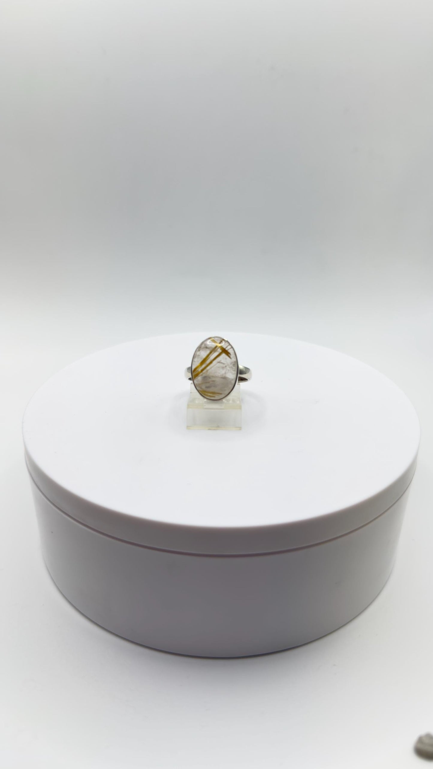 Golden Rutilated Quartz Ring – Large Oval Rutile Crystal Statement Ring - Size 8