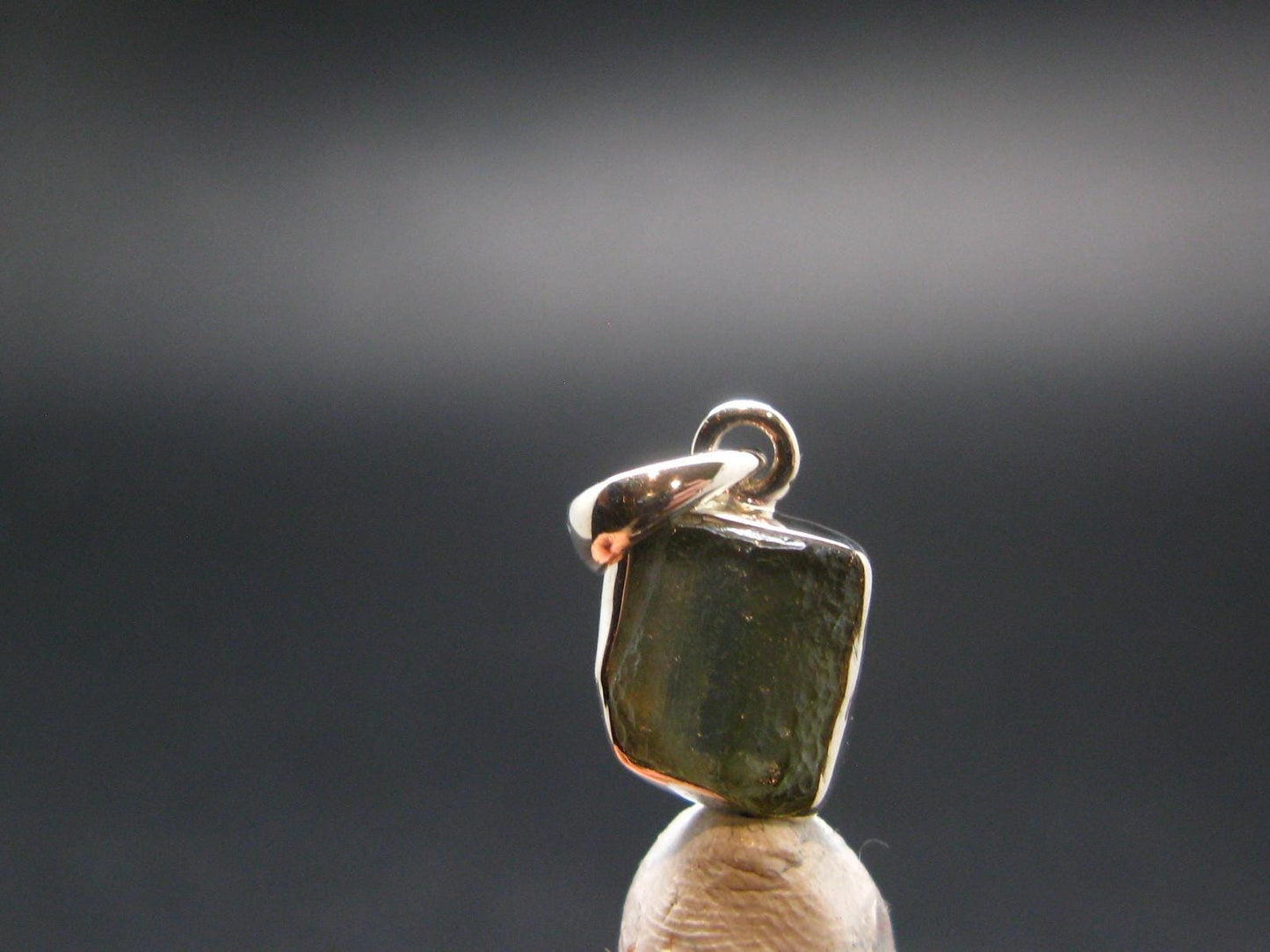 Natural Gem Moldavite Tektite SS Pendant From Czech Republic - 1.20 Grams - 0.7"