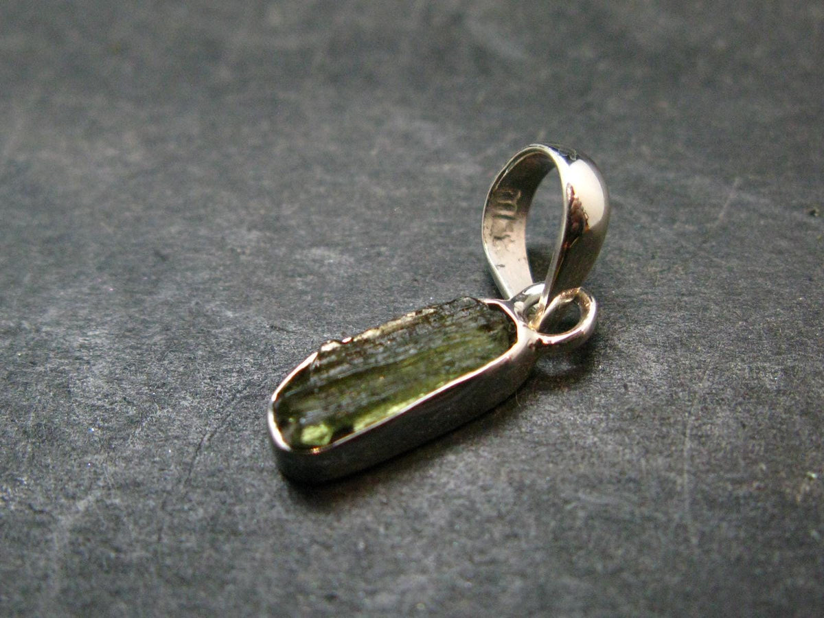Moldavite Tektite Silver Pendant from Czech Republic - 0.9" - 1.0 Grams