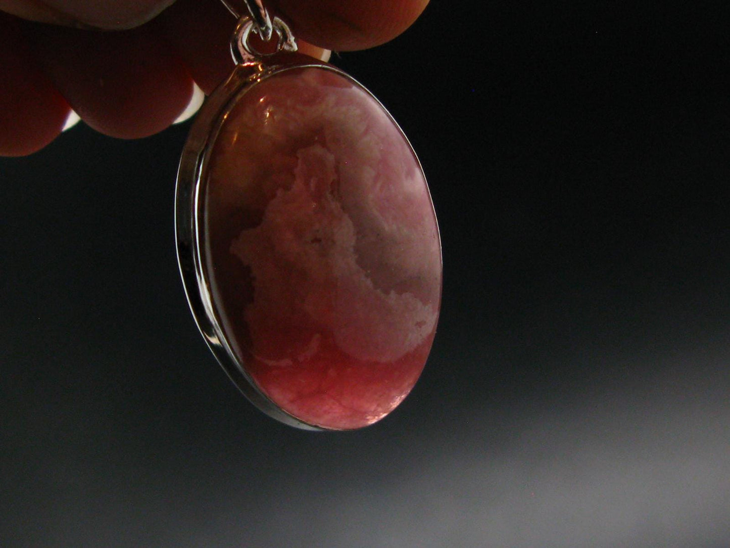 Rhodochrosite Silver Plated Pendant From Argentina - 1.5" - 7.82 Grams