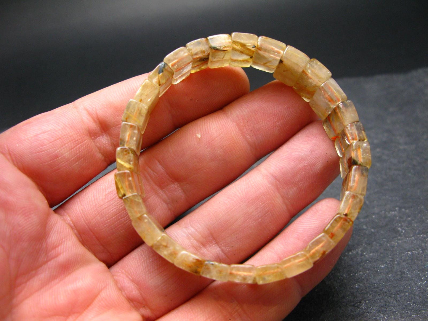 Rutilated Quartz (Rutile & Hematite) Genuine Bracelet ~ 7 Inches ~ 11mm Oval Beads
