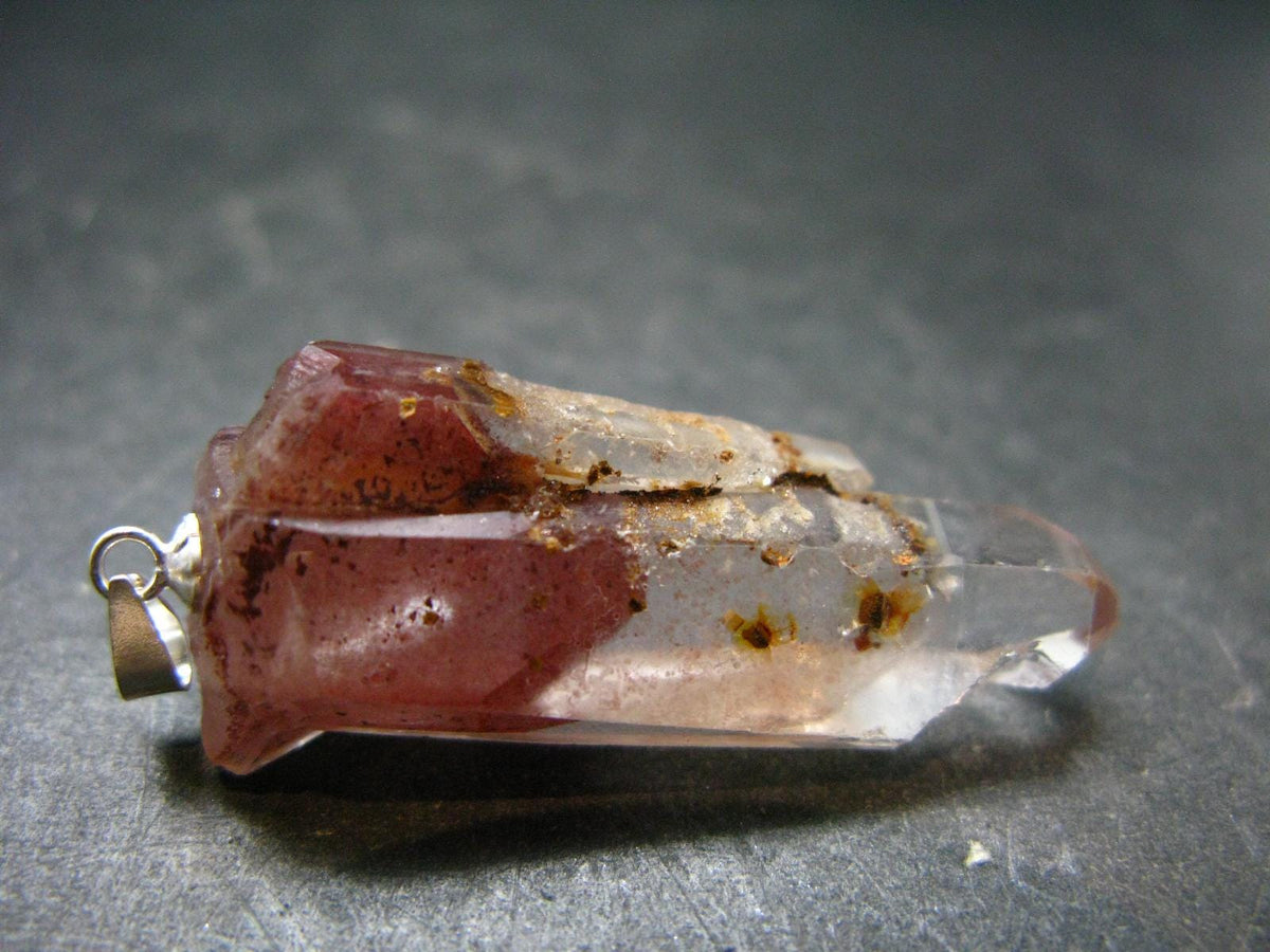 Phantom Hematite in Quartz Crystal Pendant From India - 1.7" - 7.20 Grams