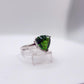 Green Helenite Trillion Cut Ring – Sterling Silver Faceted Gemstone Statement Ring