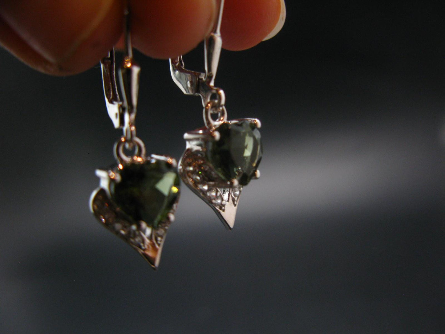 Moldavite Tektite Silver Earrings from Czech Republic - 3.47 Grams