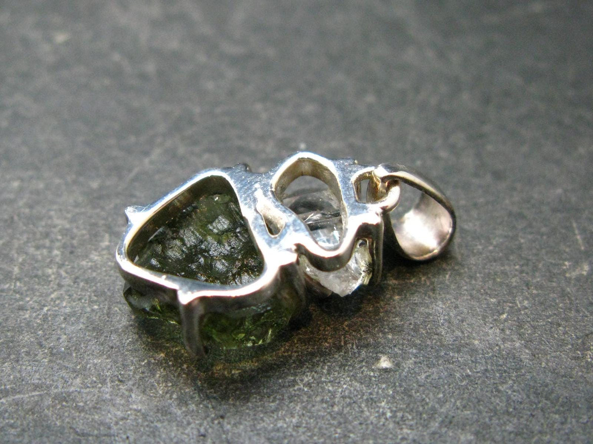 Moldavite & Herkimer Diamond Silver Pendant - 0.9" - 2.38 Grams