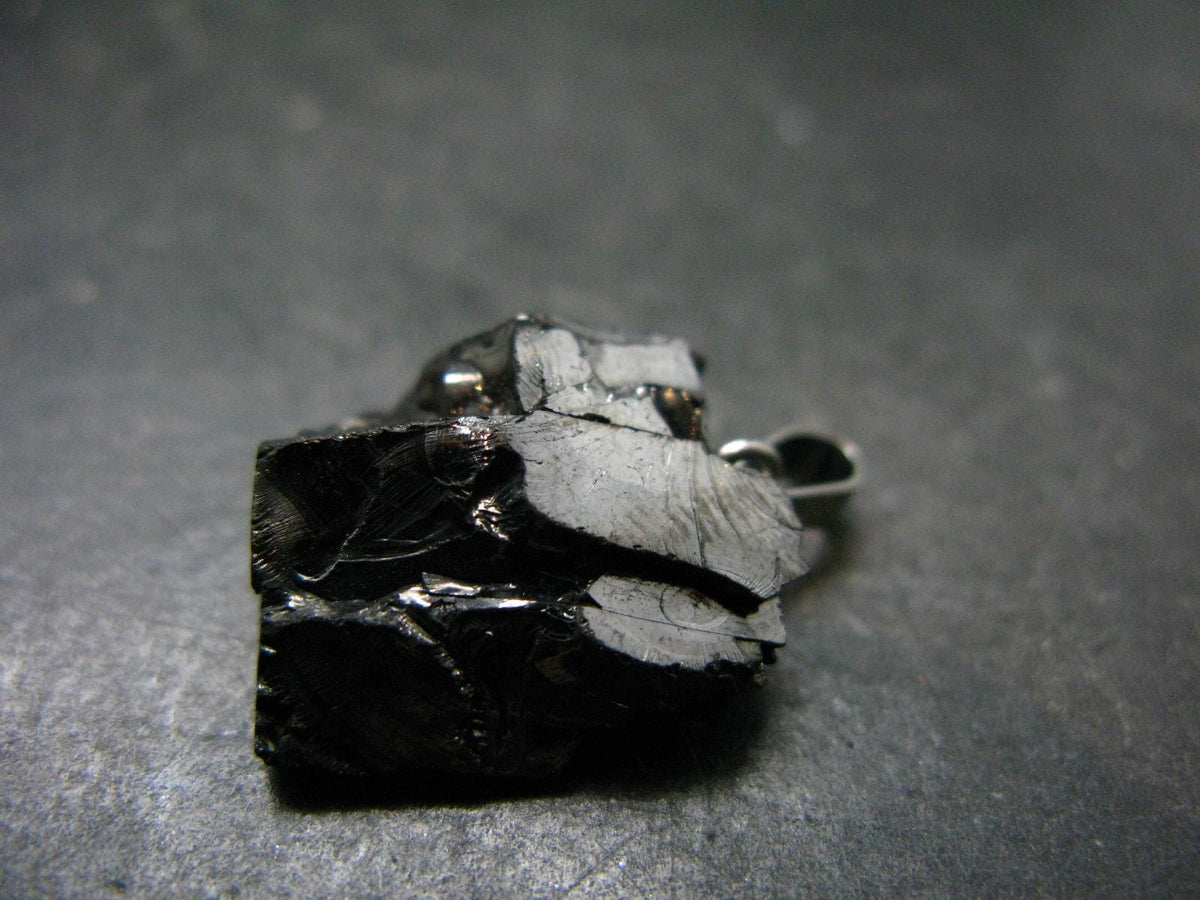Unpolished Elite Shungite Silver Pendant from Russia - 1.0" - 2.77 Grams