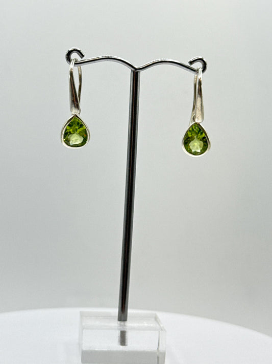 Sterling Silver Peridot Teardrop Dangle Earrings | August Birthstone