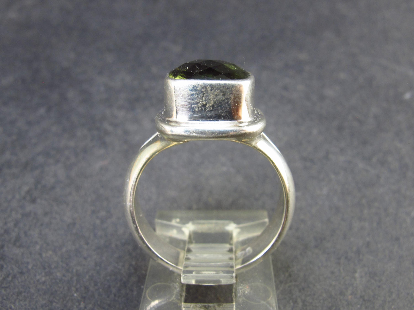 Moldavite Tektite Facetted Silver Ring from Czech Republic - Size 7 - 6.54 Grams