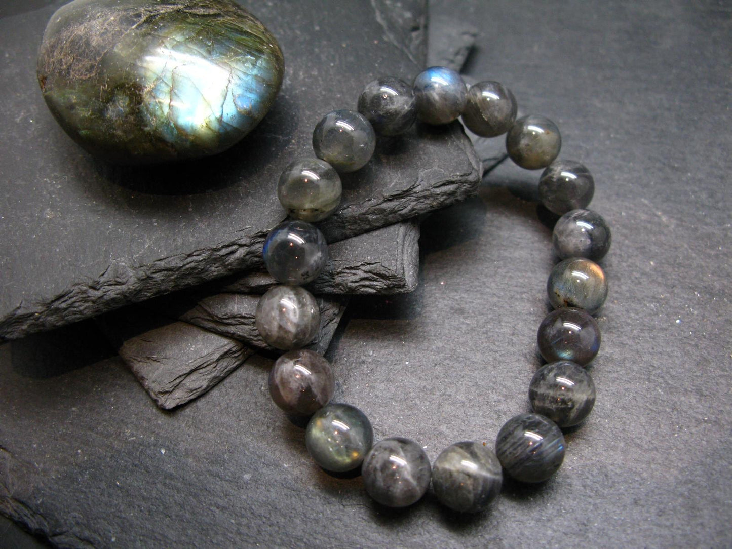 Labradorite Genuine Bracelet ~ 7 Inches ~ 10mm Round Beads