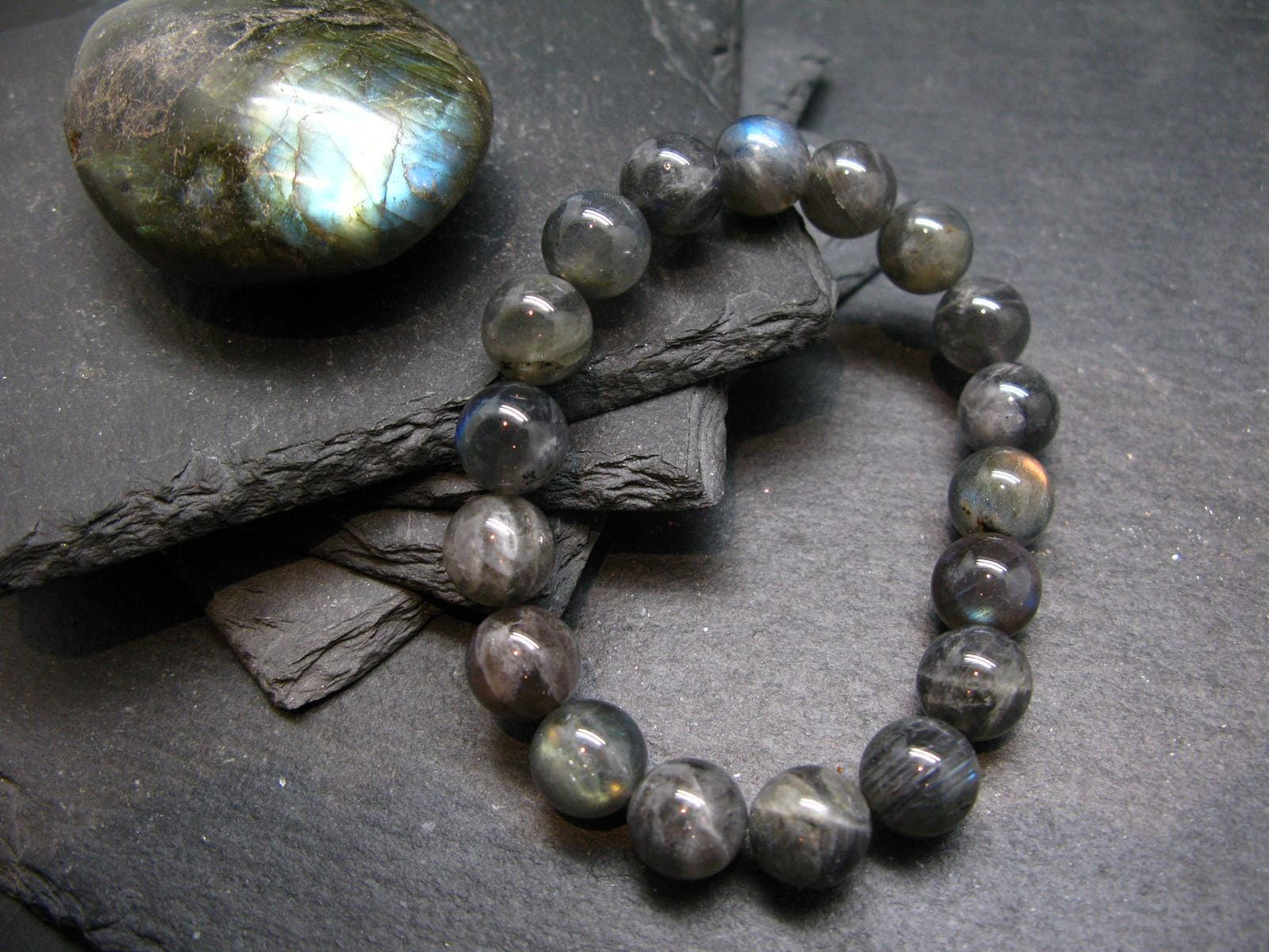 Labradorite Genuine Bracelet ~ 7 Inches ~ 10mm Round Beads
